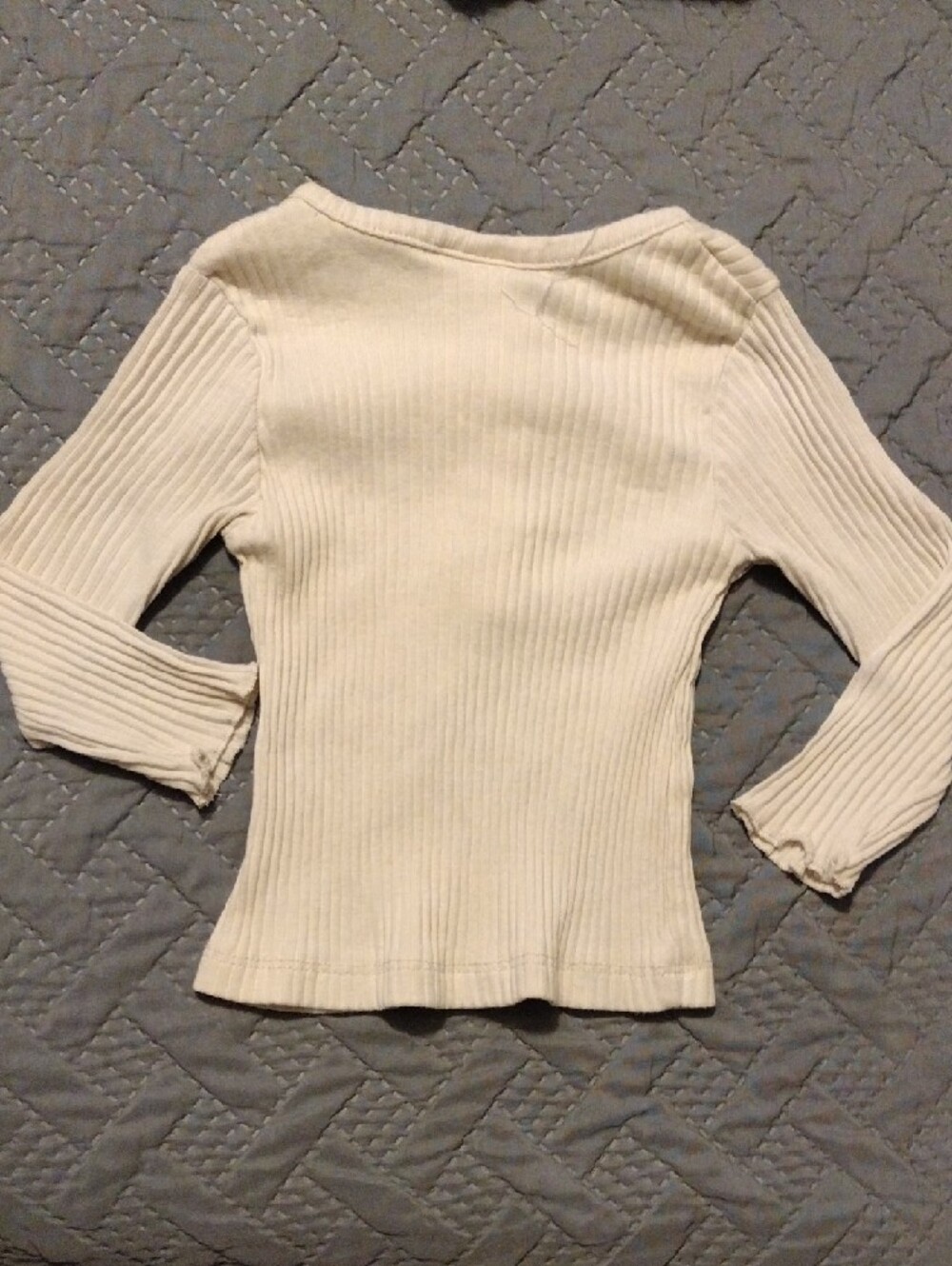 Denim Ruffle Overall Dress with Cream Ribbed Top - Picture 11 of 11